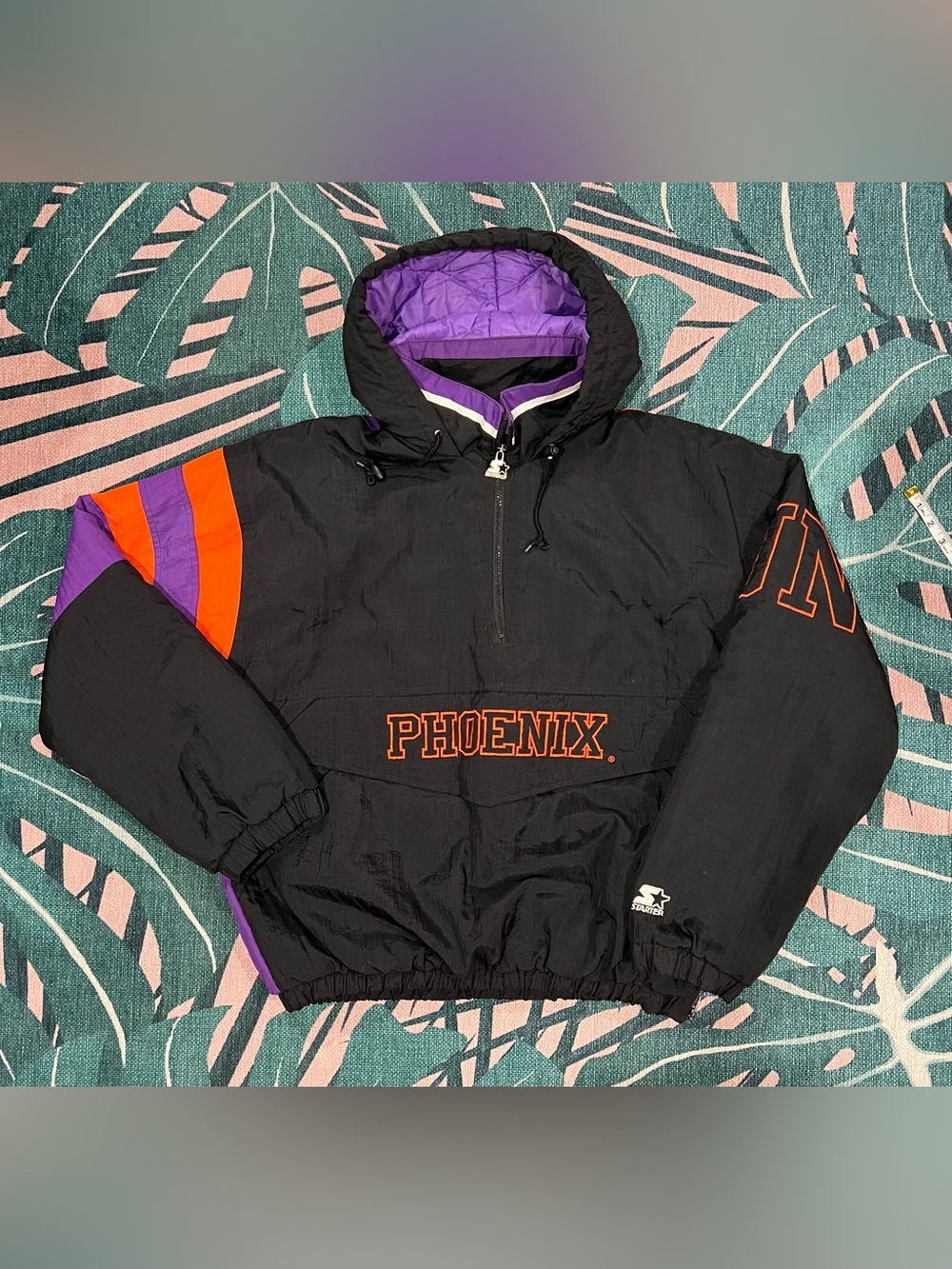 Vintage Starter Phoenix Suns Color Block Hooded Puffer Jacket w/ Kangaroo Pouch